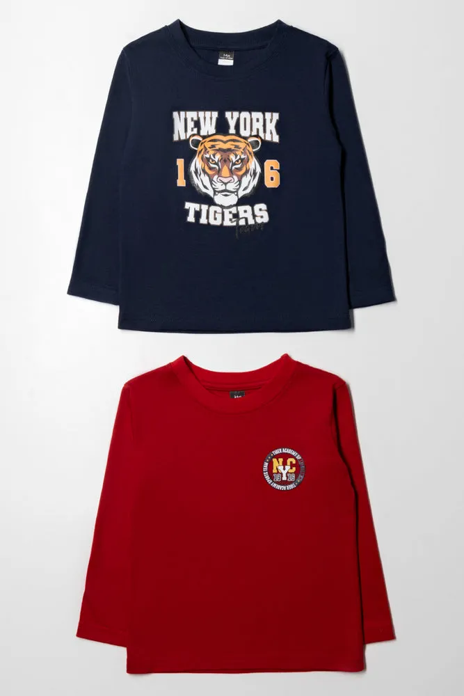 2 Pack Tiger Long Sleeve T-Shirts Navy And Red