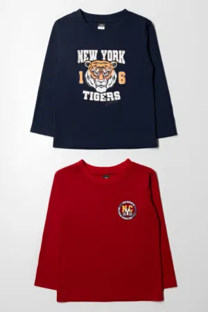 2 Pack Tiger Long Sleeve T-Shirts Navy And Red