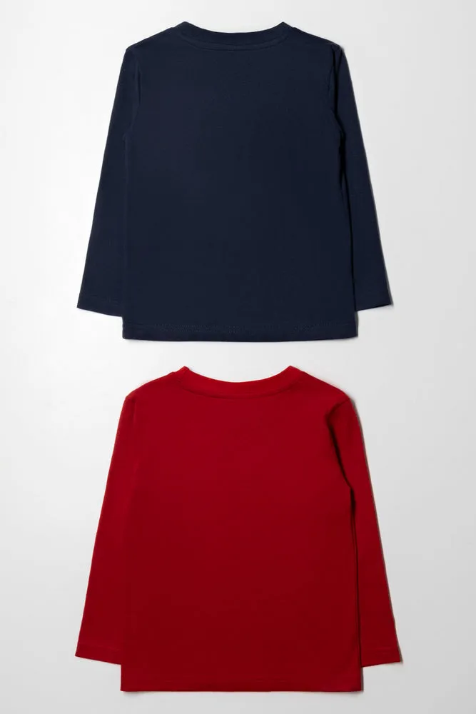 2 Pack Tiger Long Sleeve T-Shirts Navy And Red