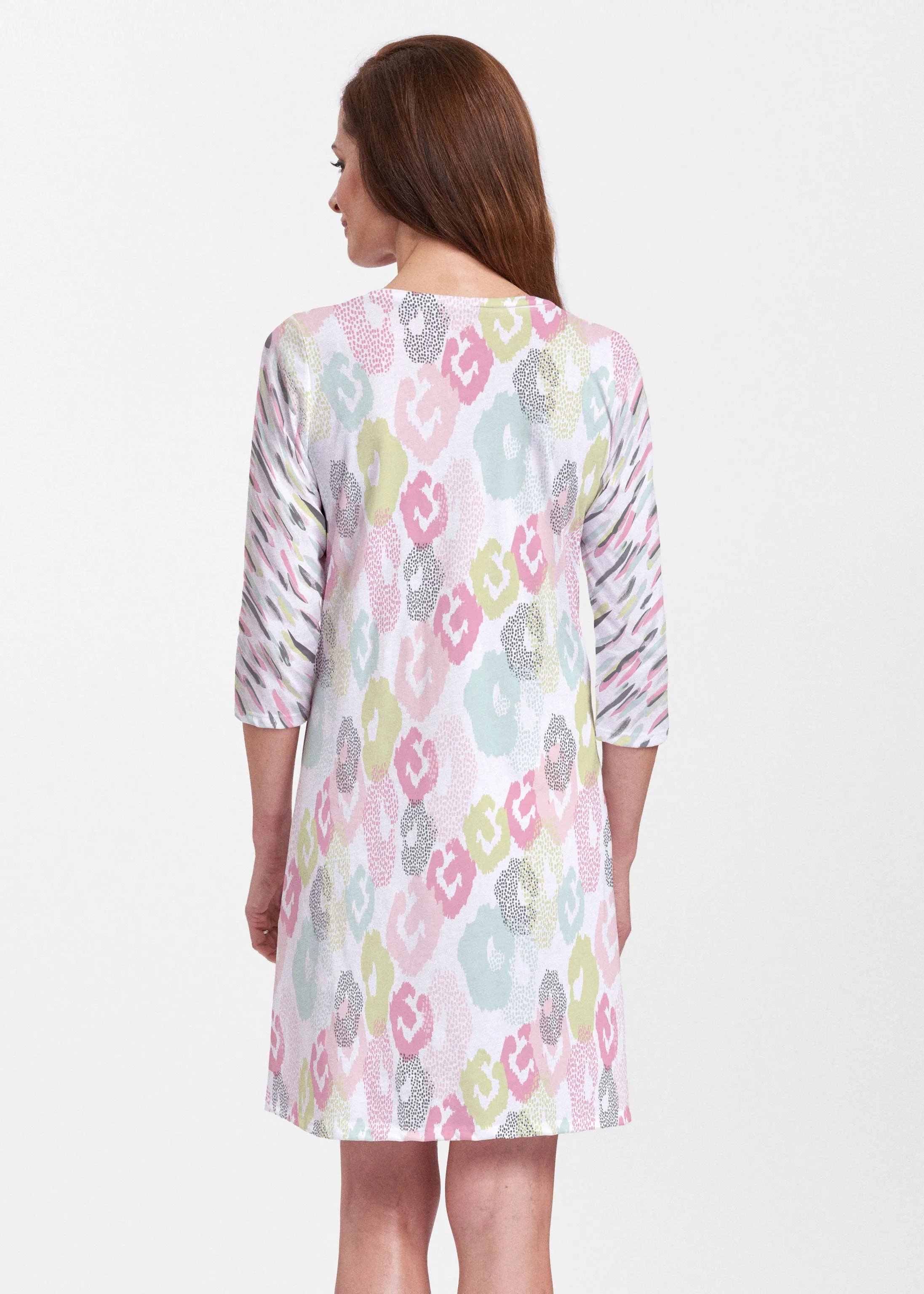 Abstract Pastel Ikat (7813) ~ Classic V-neck Swing Dress