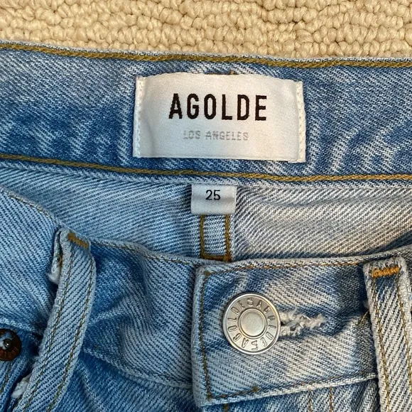Agolde Riley High Rise straight crop button fly distressed jeans size 25