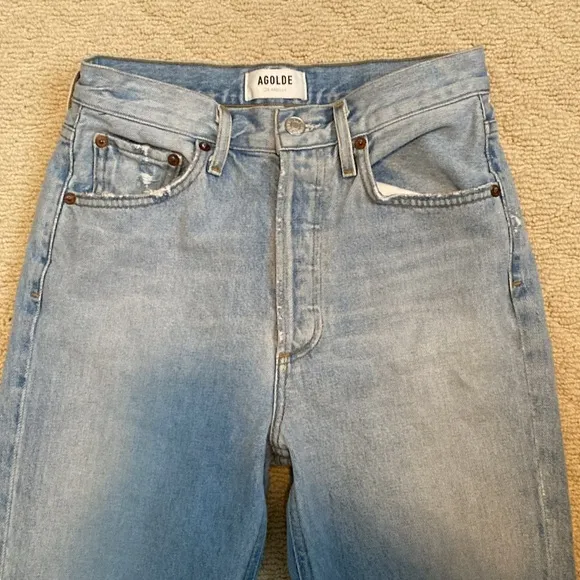 Agolde Riley High Rise straight crop button fly distressed jeans size 25