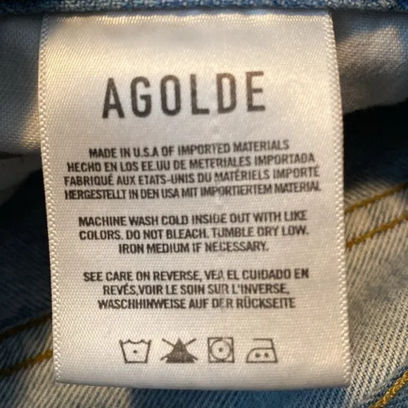 Agolde Riley High Rise straight crop button fly distressed jeans size 25
