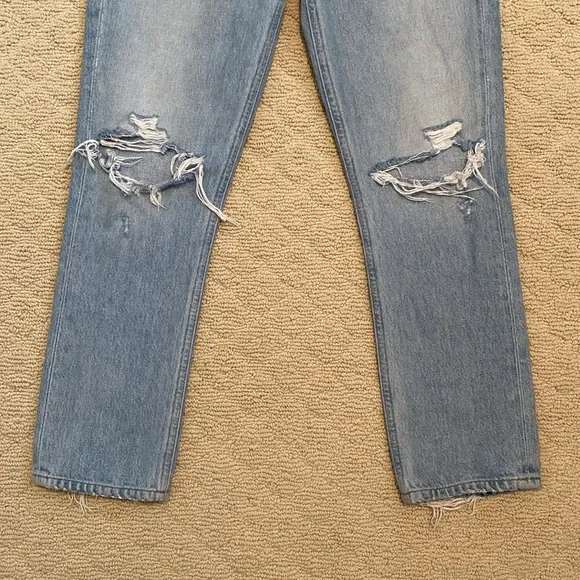 Agolde Riley High Rise straight crop button fly distressed jeans size 25
