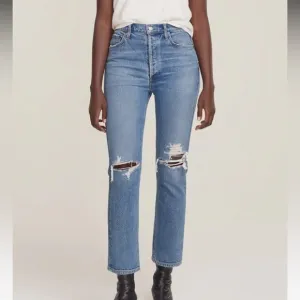 Agolde Riley High Rise straight crop button fly distressed jeans size 25
