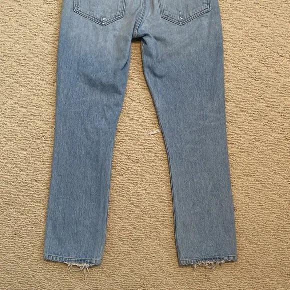 Agolde Riley High Rise straight crop button fly distressed jeans size 25
