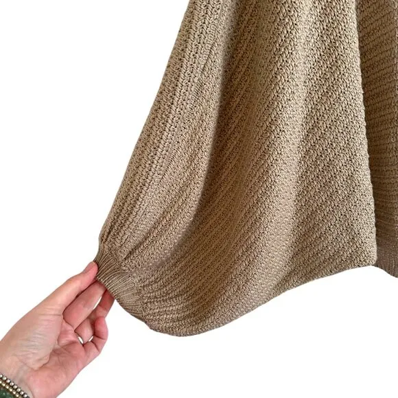 Anthropologie Tan Balloon Sleeve Open Front Crop Cardigan Sweater One Size