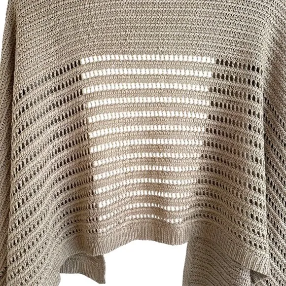 Anthropologie Tan Balloon Sleeve Open Front Crop Cardigan Sweater One Size