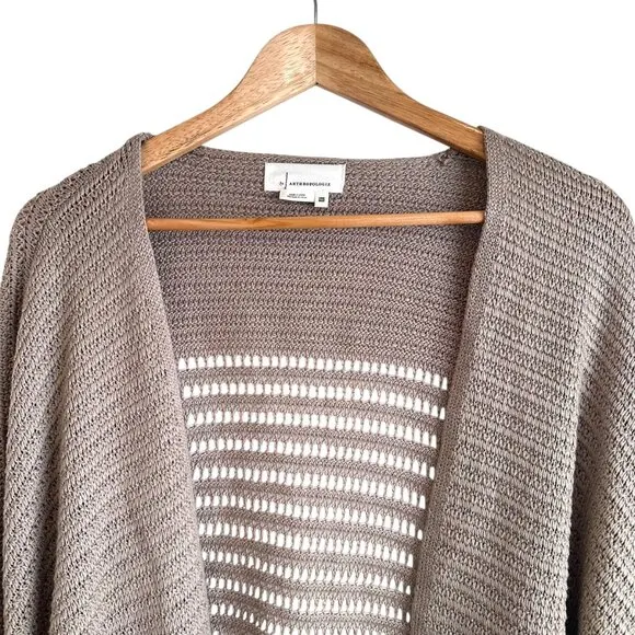 Anthropologie Tan Balloon Sleeve Open Front Crop Cardigan Sweater One Size