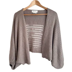 Anthropologie Tan Balloon Sleeve Open Front Crop Cardigan Sweater One Size