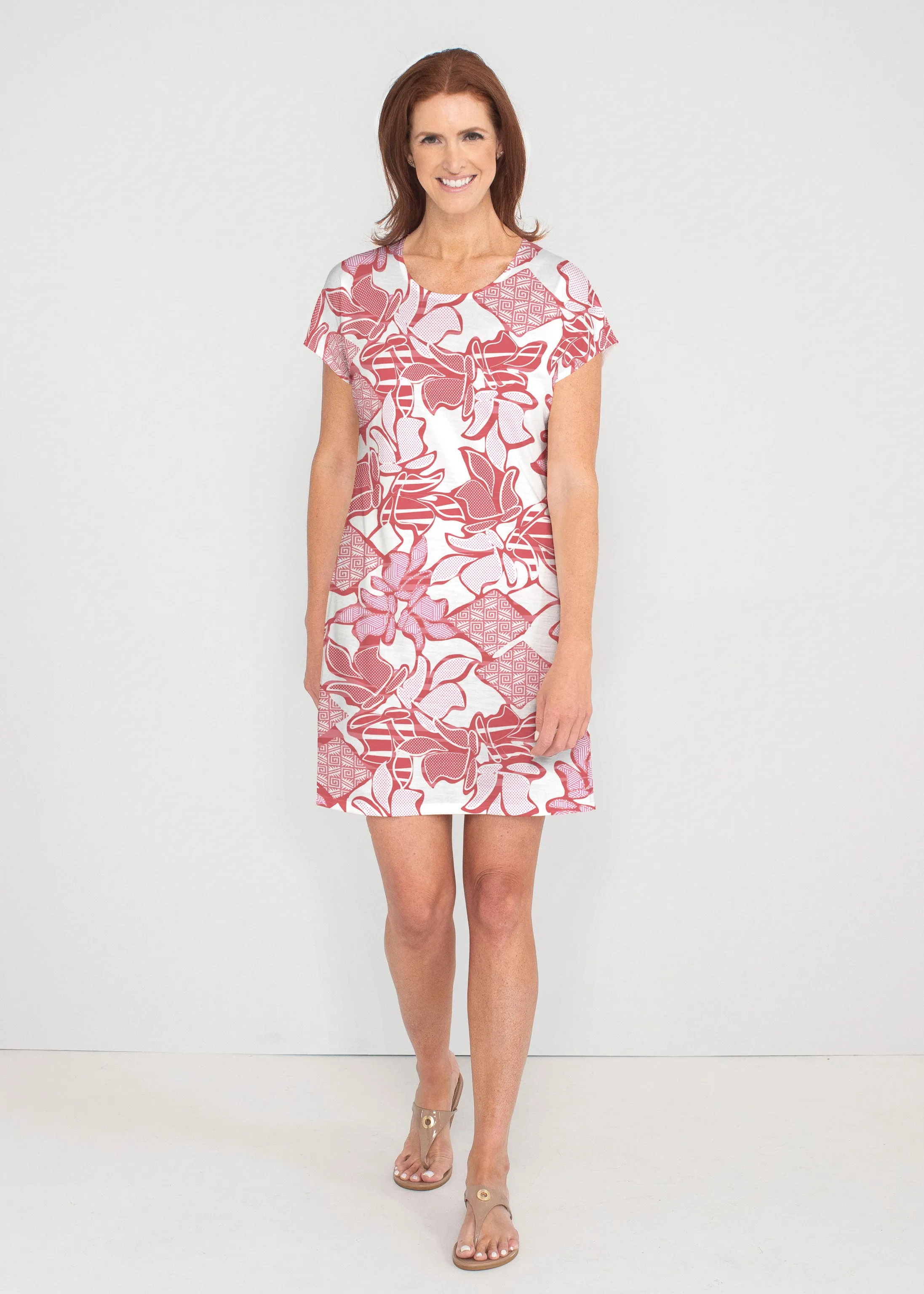 Aztek Sail Red (8117) ~ French Terry Short Sleeve Crew Dress