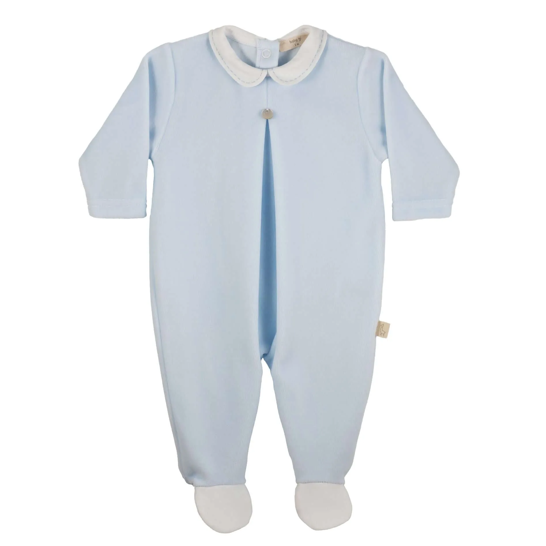 Baby Boys Blue Velour Babygrow