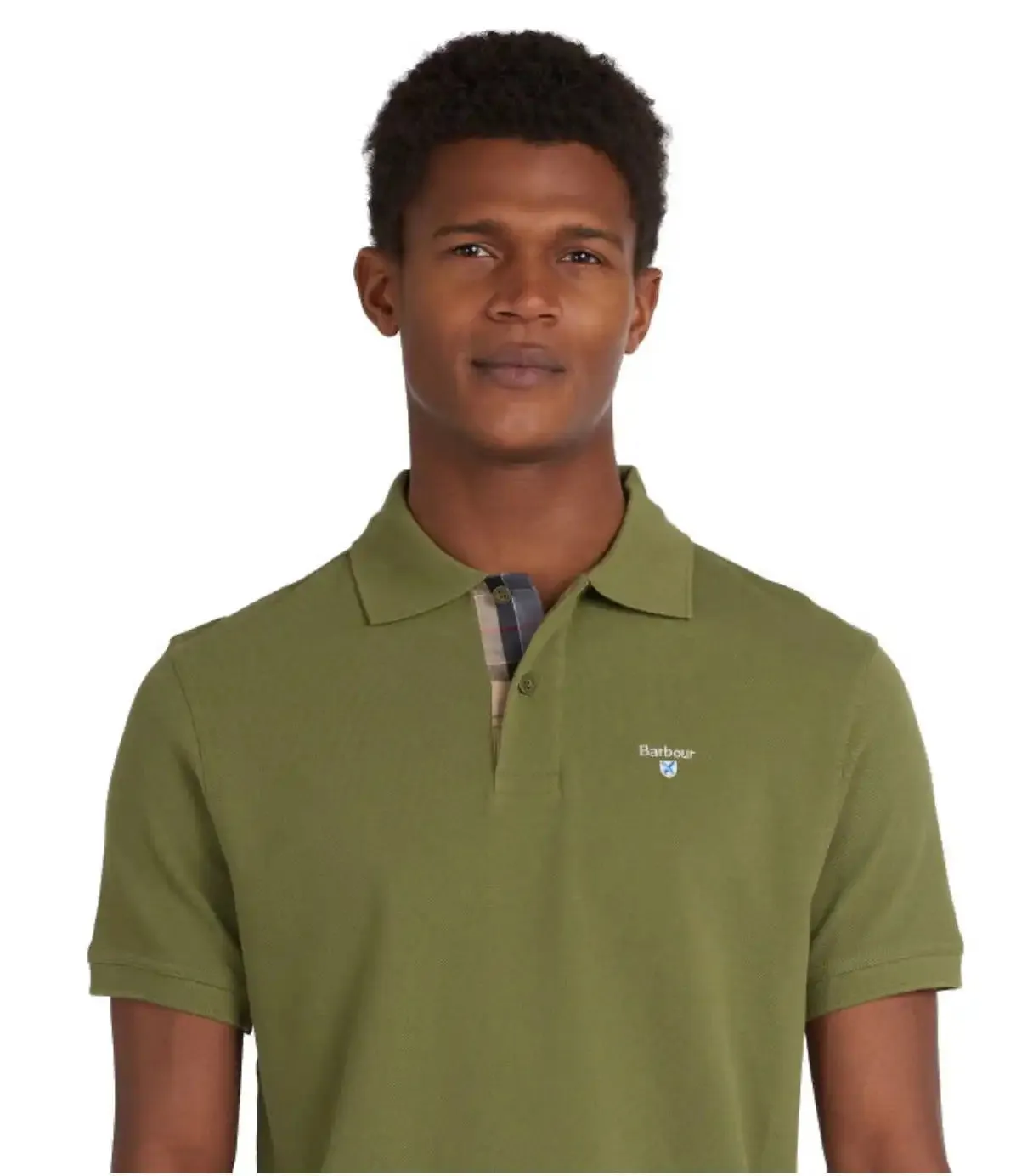 Barbour Mens Tartan Pique Polo Shirt Burnt Olive