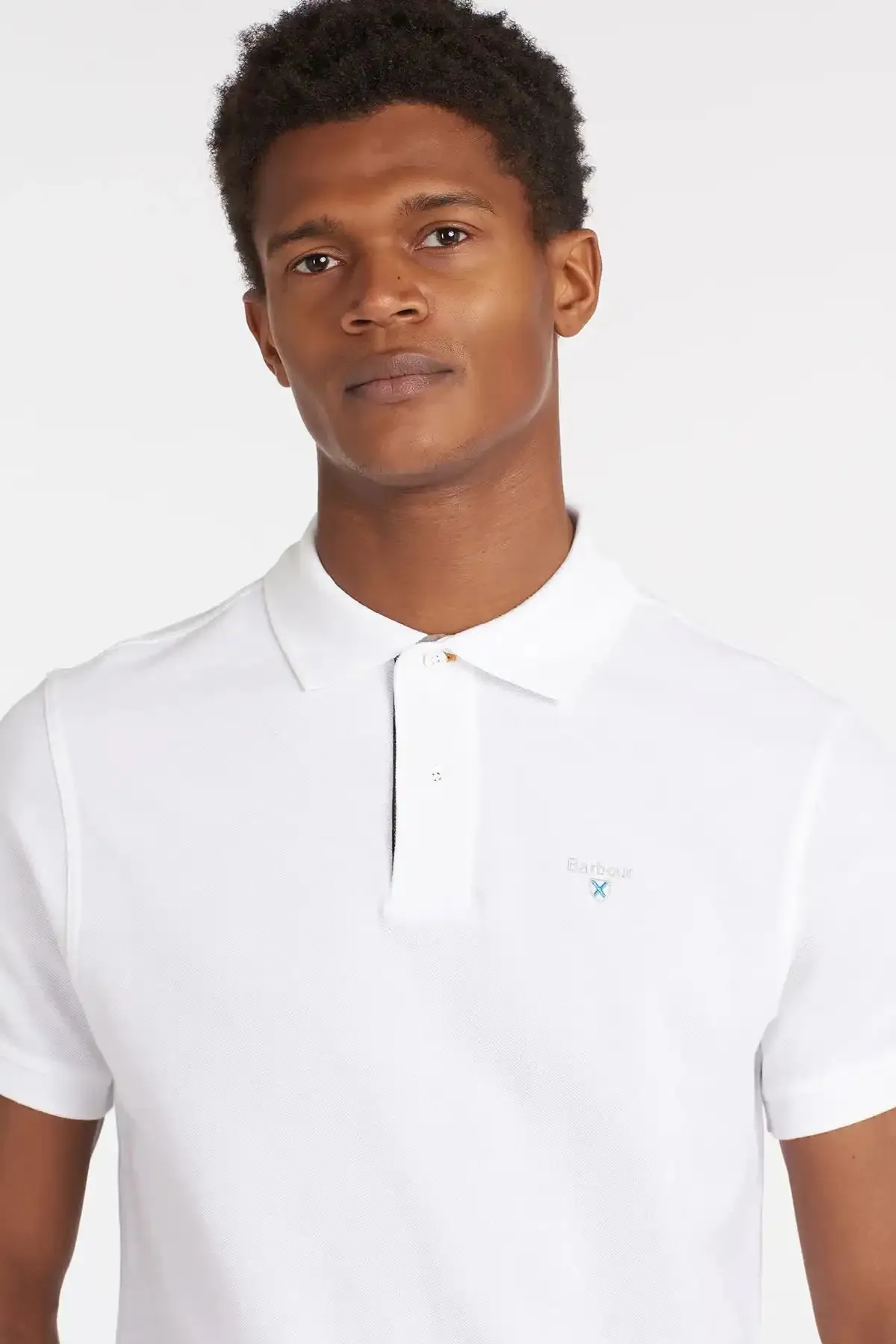 Barbour Mens Tartan Pique Polo Shirt White/Dress