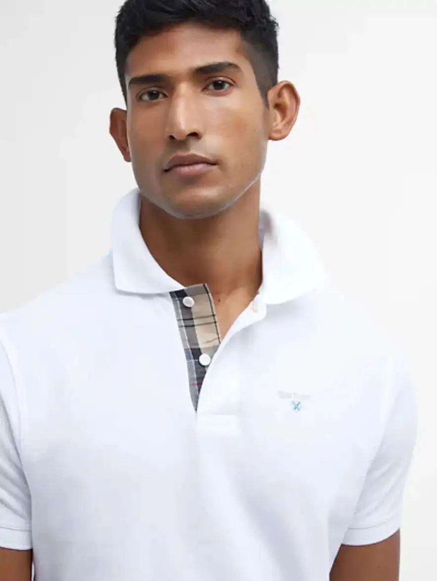 Barbour Mens Tartan Pique Polo Shirt White/Dress