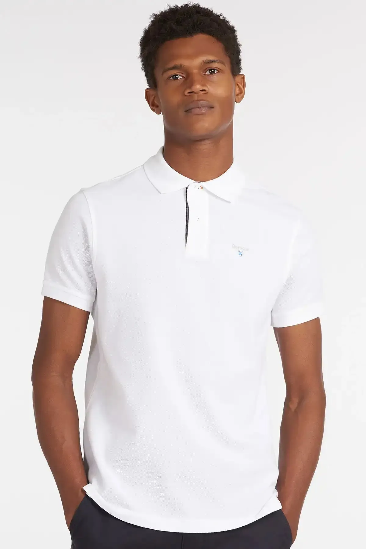 Barbour Mens Tartan Pique Polo Shirt White/Dress