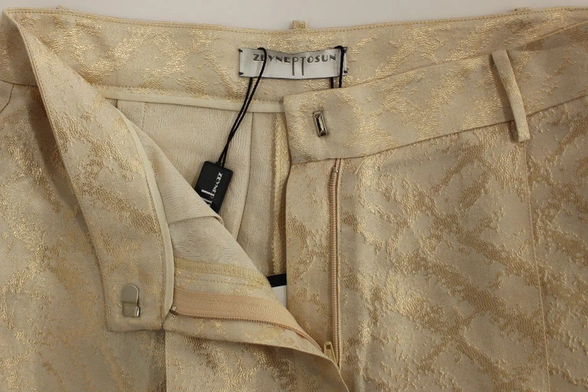 Beige Brocade Above Knee Shorts