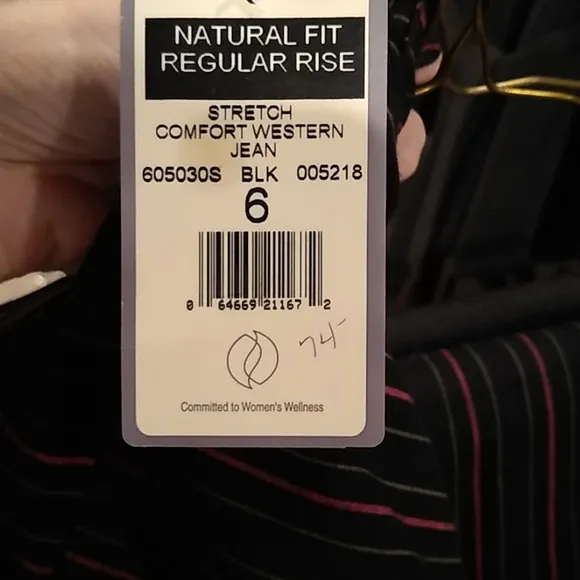 Black jeans with pink, green stripe, light weight jeans, stretch, 6