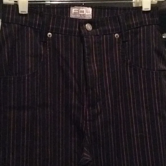 Black jeans with pink, green stripe, light weight jeans, stretch, 6