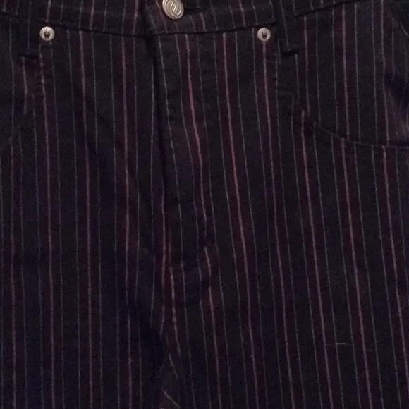 Black jeans with pink, green stripe, light weight jeans, stretch, 6