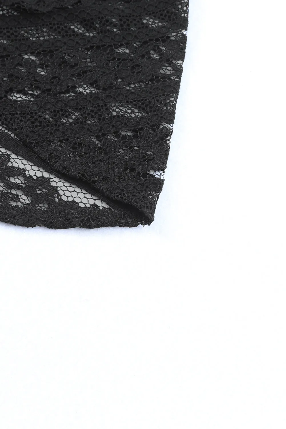 Black Lace Crochet Drawstring High Waist V Neck Mini Dress