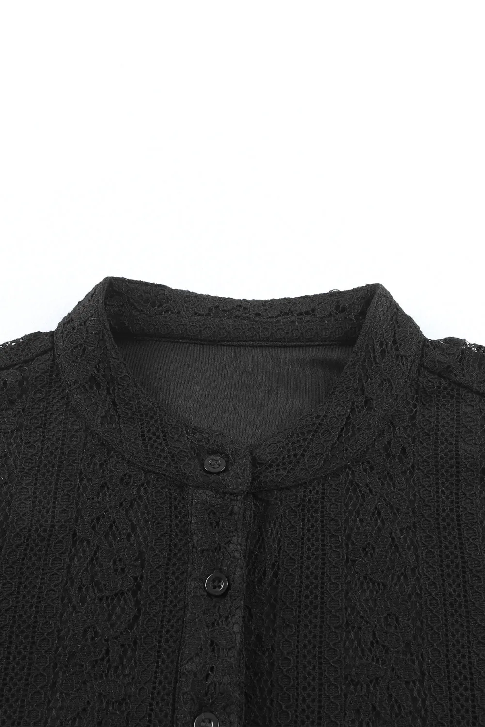 Black Lace Crochet Drawstring High Waist V Neck Mini Dress
