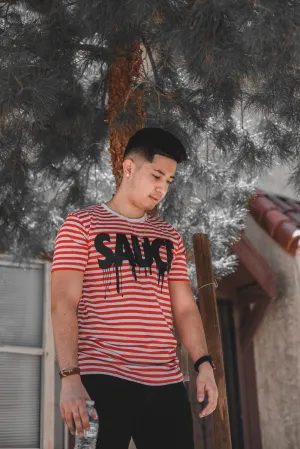 Black Sauce | White/Red Stripe Tee