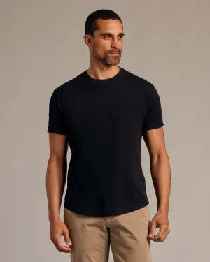Black Short Sleeve Curved Hem Crew