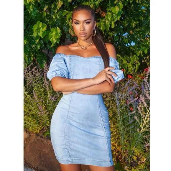 Blue Denim Jeans Short Sleeve Bodycon Mini Dress