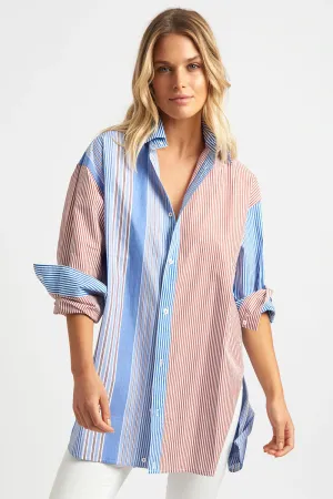 Boyfriend Oversized Blue & Tan Combo Shirt