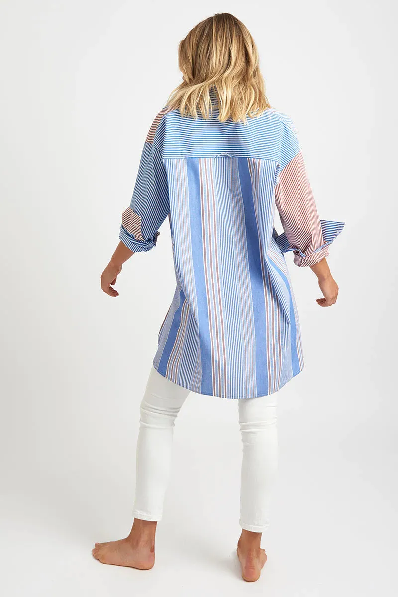 Boyfriend Oversized Blue & Tan Combo Shirt