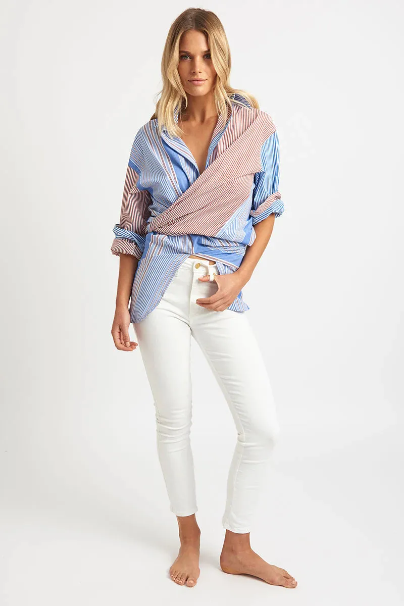 Boyfriend Oversized Blue & Tan Combo Shirt