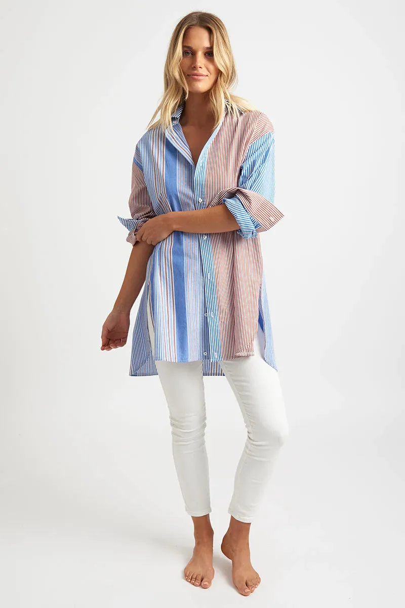 Boyfriend Oversized Blue & Tan Combo Shirt
