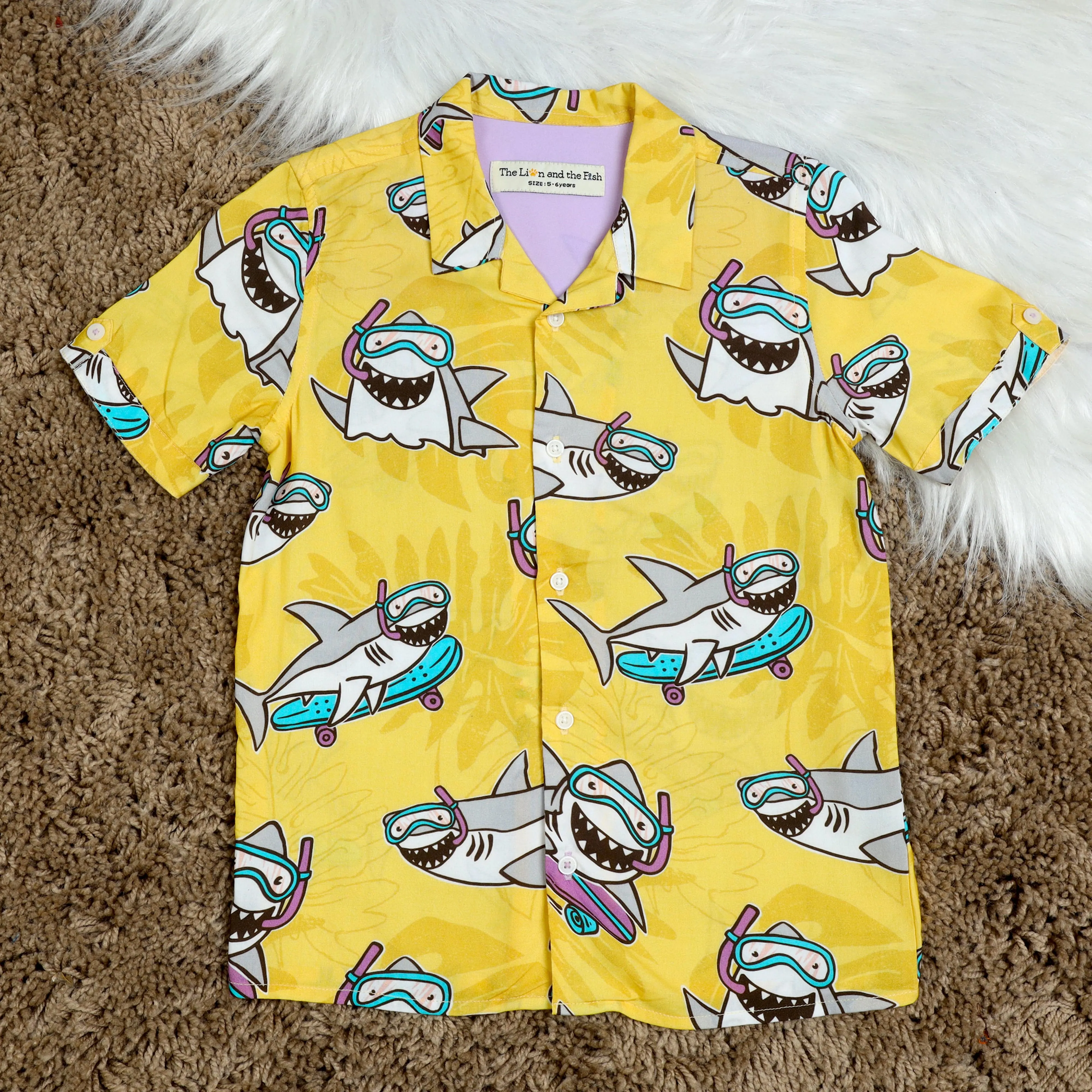 Boys Fish Printed Shirt Lemon Yellow