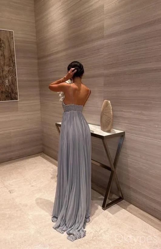 Charming Blue Beading Spaghetti Strap A-Line Women Floor-Length Prom Dresses PDS1226