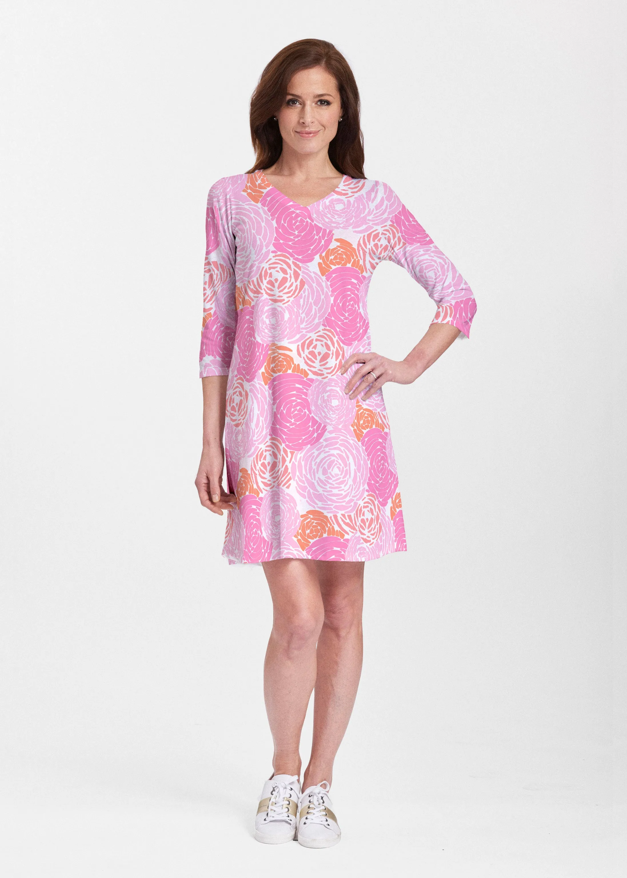 Chrysanthemum Pink (4074) ~ Classic V-neck Swing Dress