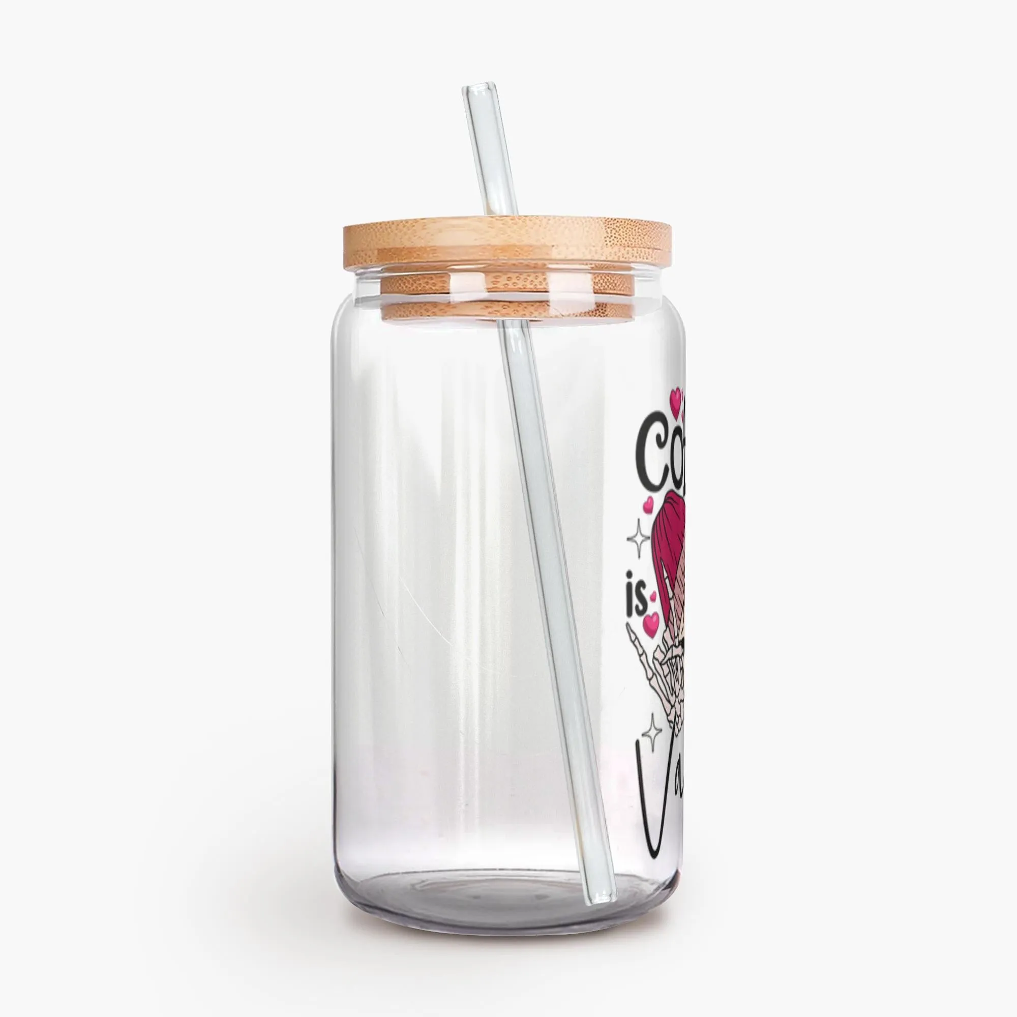 Coffee is My Valentine Iced Coffee Glass, Galentine's Day Gift, BFF Gift, Skulls, Skeleton Glass, Can Shaped Glass, Trendy Glass Cup