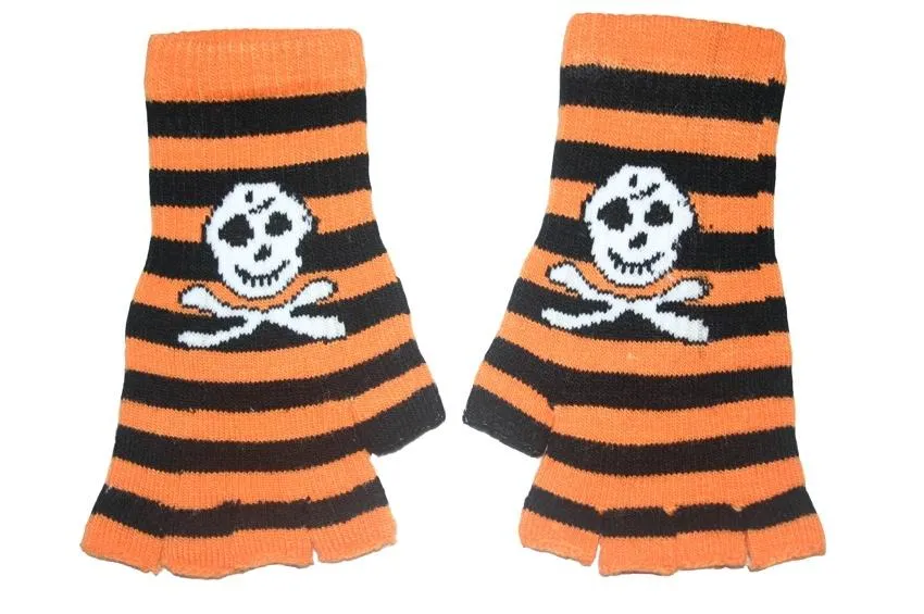 Copy of Black and Orange Skull Fingerless Gloves