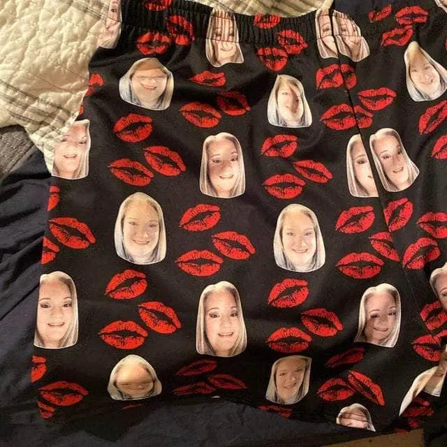 Custom Pajama Shorts | Personalized Special Love Hearts / Lips Lounge Shorts