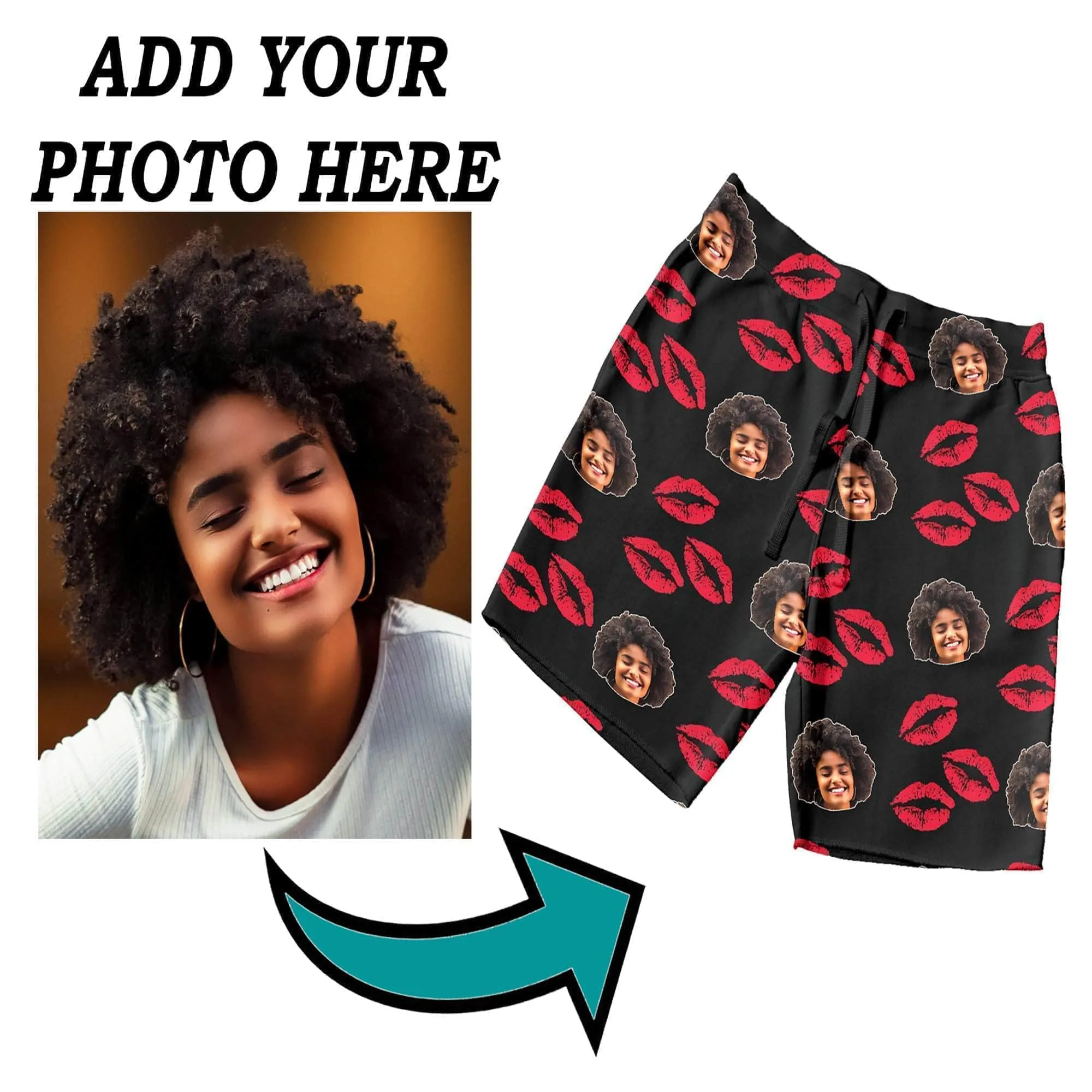 Custom Pajama Shorts | Personalized Special Love Hearts / Lips Lounge Shorts