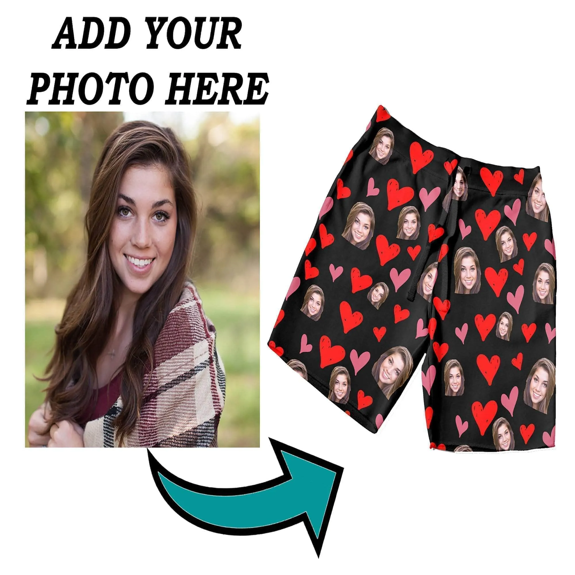 Custom Pajama Shorts | Personalized Special Love Hearts / Lips Lounge Shorts