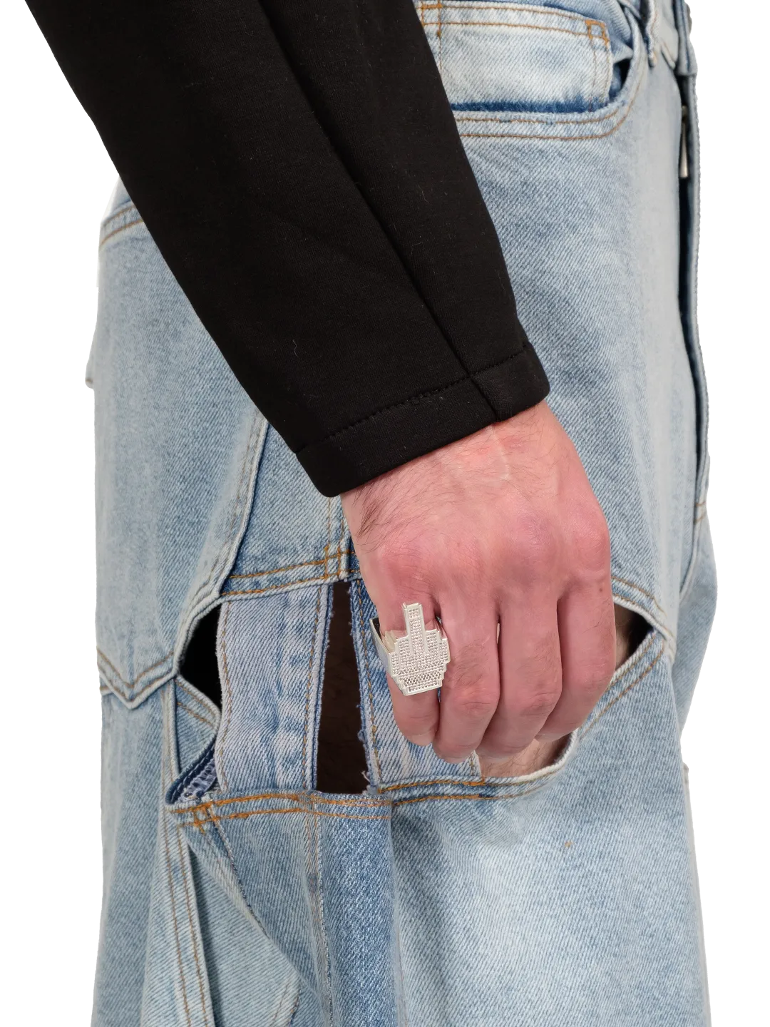 Denim Cargo Cut Out Jeans