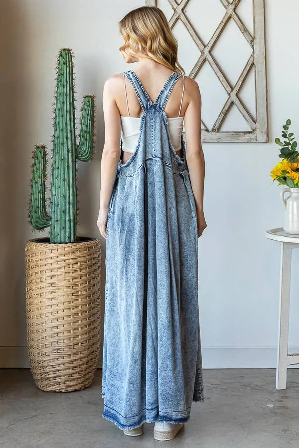Denim Washed Button Front Maxi Oli Hali Dress