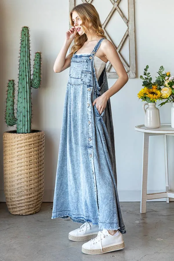 Denim Washed Button Front Maxi Oli Hali Dress