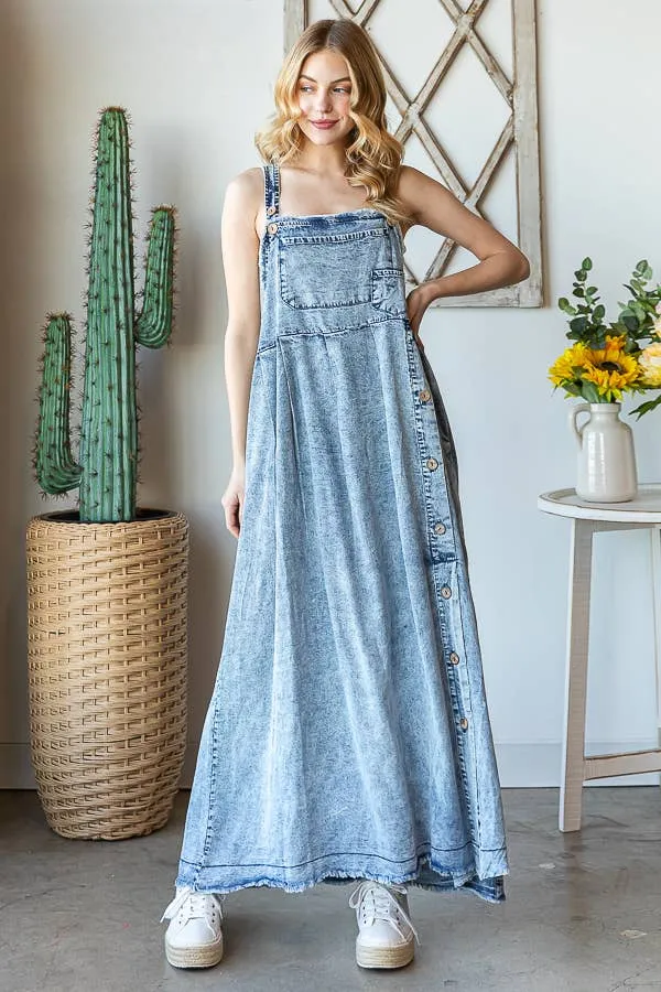 Denim Washed Button Front Maxi Oli Hali Dress