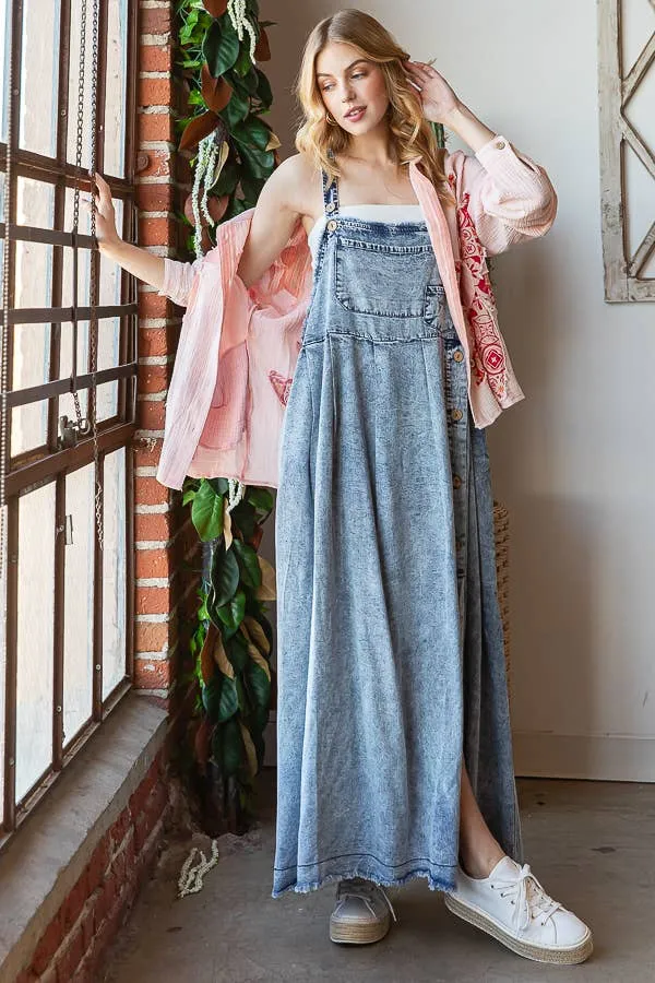 Denim Washed Button Front Maxi Oli Hali Dress