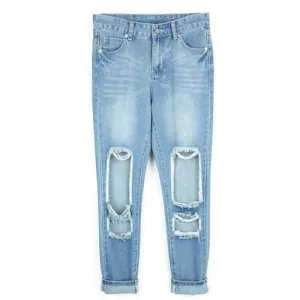 Destroyed Ripped  Pencil Jeans - Light Blue S