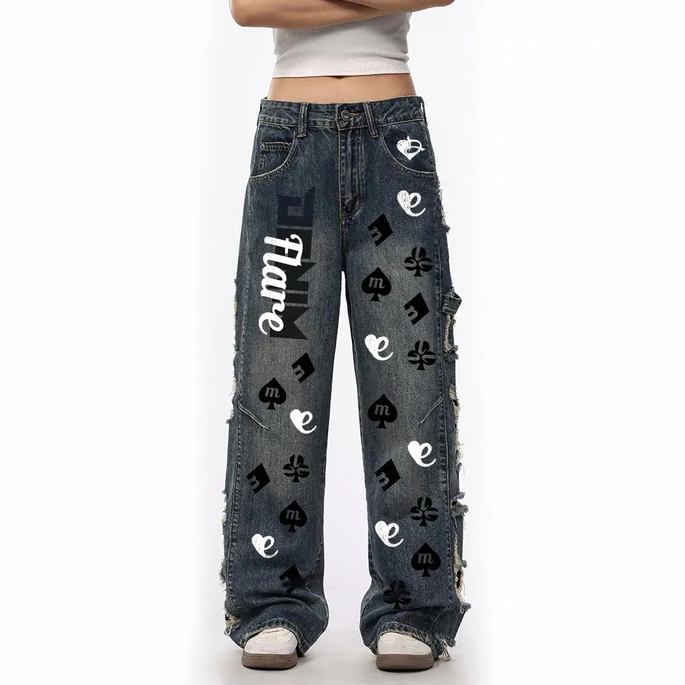 DF Brand Light Luxury Loose Wide-leg Jeans