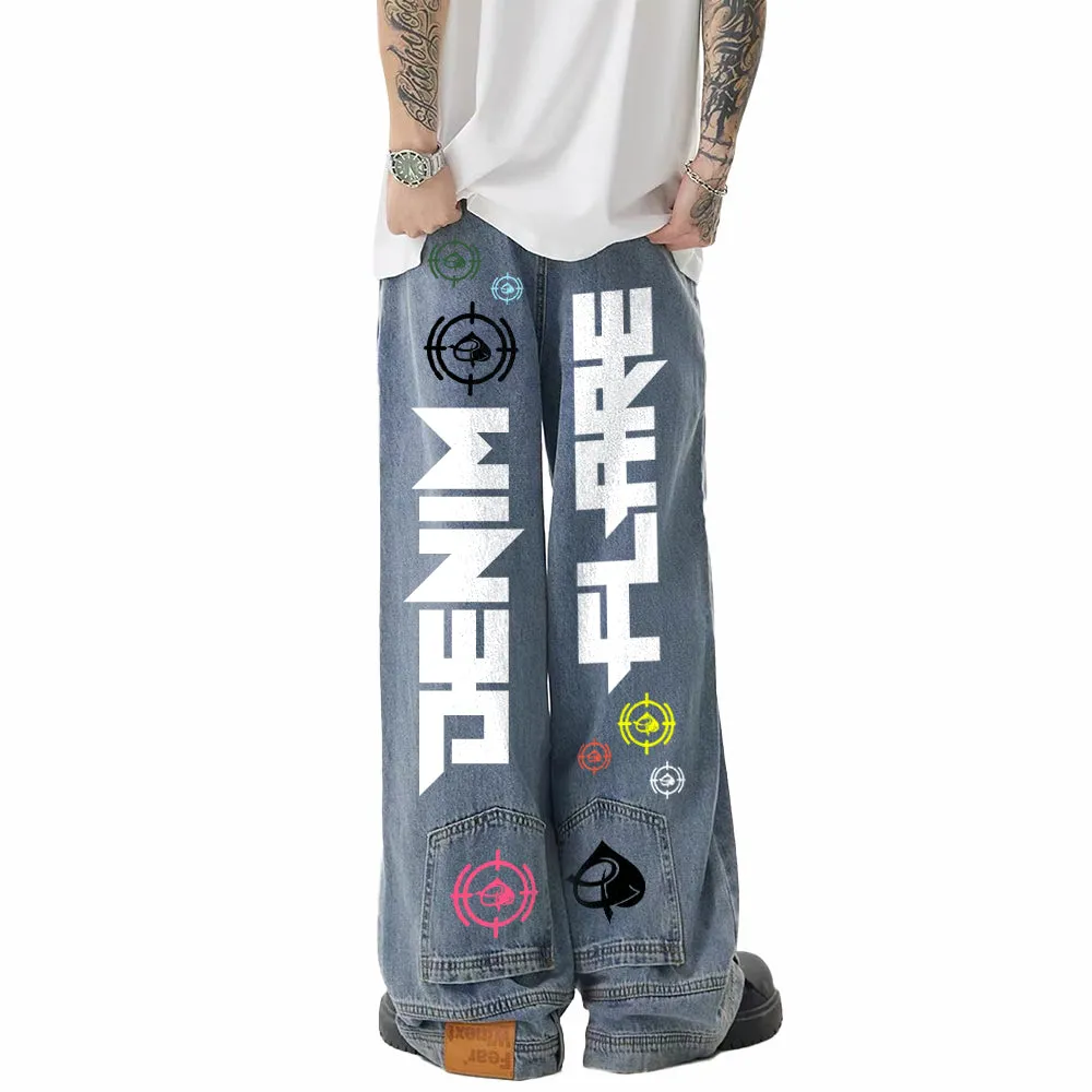 DF Full Puff Print Retro loose straight Jeans