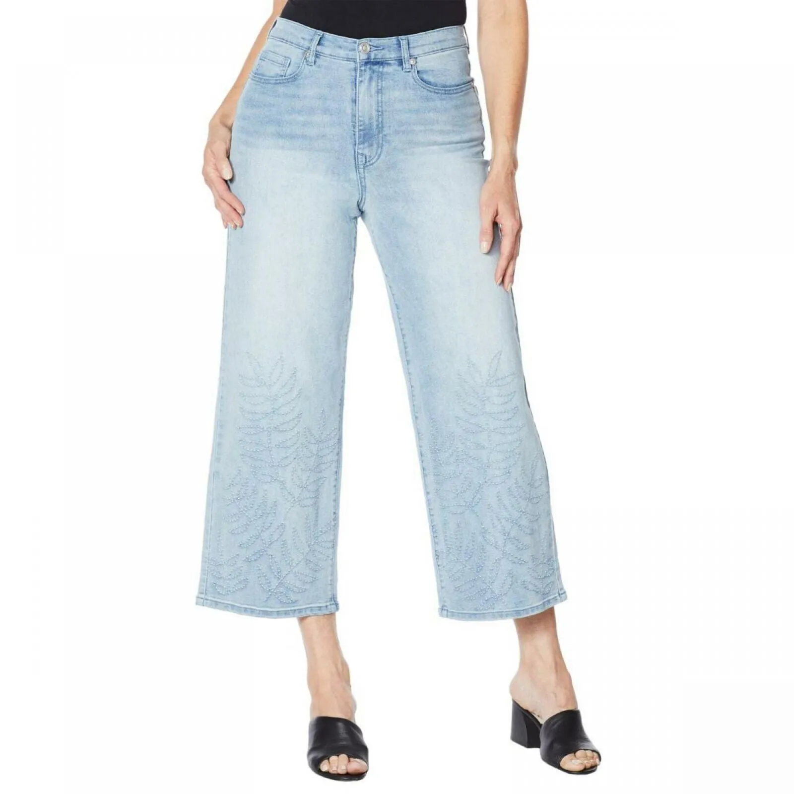 DG2 by Diane Gilman Women's Classic Stretch Needle Punch Cropped Wide Leg Jeans